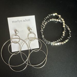 Marlyn Schiff Stud Dangle Earrings & Bracelet Women’s Silver Colored Bundle